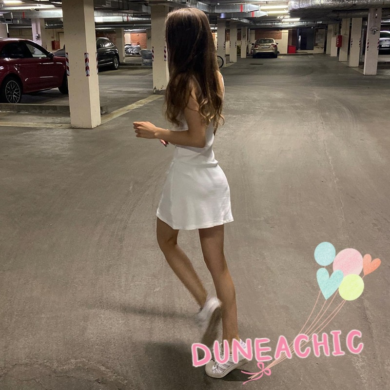 DUNEA Đầm mini hai dây hở lưng màu trơn ngọt ngào cho nữ