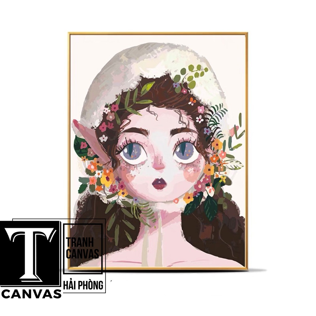 Tranh canvas treo tường phòng khách, tranh hiện đại nghệ thuật Cô gái cầm hoa CG85-93