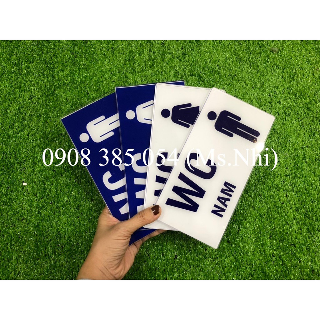 Biển báo hướng dẫn nhà vệ sinh - chất liệu mica 20x10cm