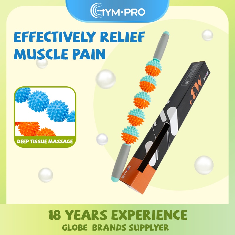 Gympro Double Color  Massage Stick Ná Cao Su Không độc hại Bền Nhựa Thể Dục Yoga Stick Dụng Cụ Massage Tay 3 bóng 5 bóng Muscle Roller Stick