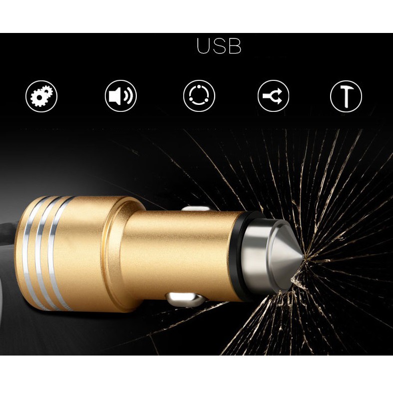 Tẩu sạc usb trên xe hơi ô tô kiêm búa phá kính