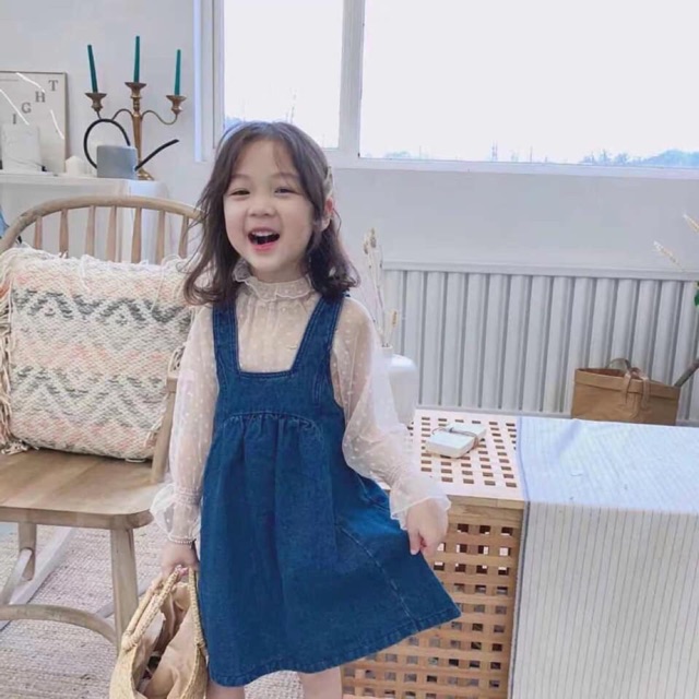 Set đầm jeans+áo ren