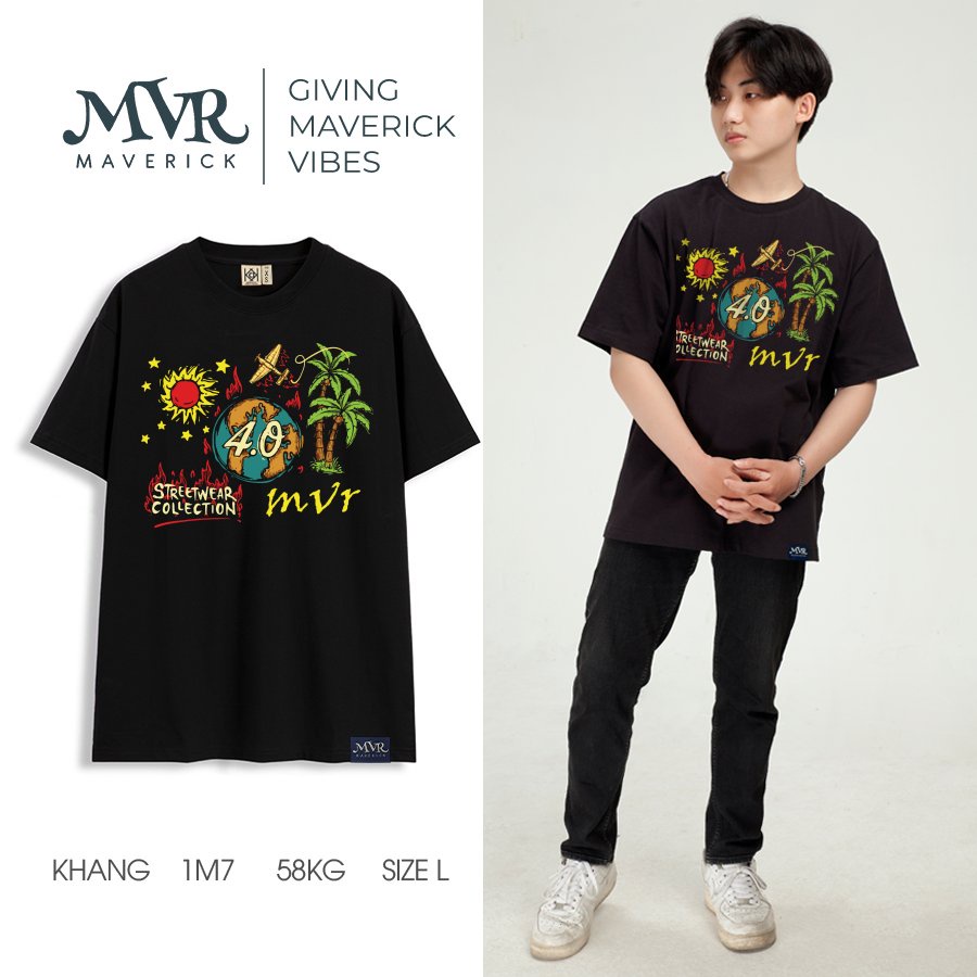 Áo phông thun Cotton phom rộng unisex chất ngầu cây dừa trái đất phong cách hiphop graffiti MVR size rộng tee Mỹ BB4116