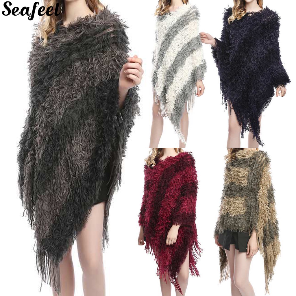 Áo choàng dệt kim phối lông ấm áp cho nữ
 | BigBuy360 - bigbuy360.vn