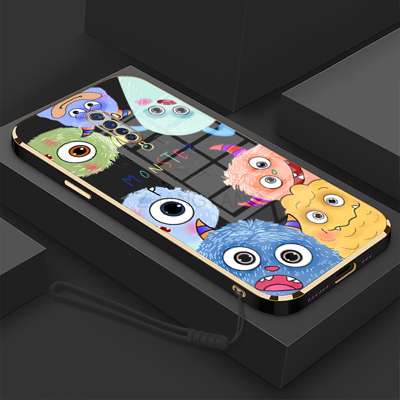 Ốp Điện Thoại silicone TPU Mềm Mạ Điện Họa Tiết Quái Vật Nhỏ Có Dây Đeo Cho oppo reno2 f reno 2 reno