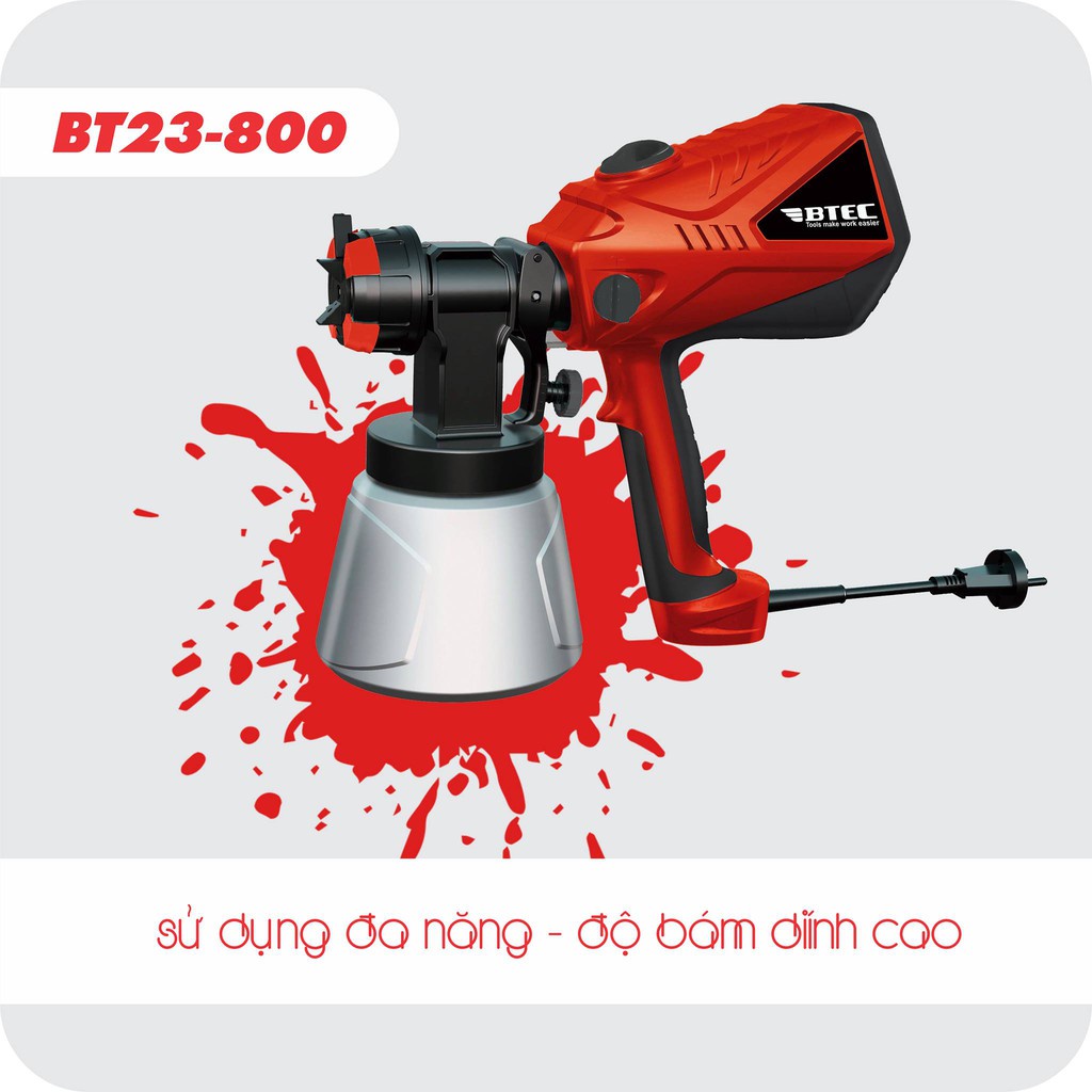 MÁY PHUN SƠN ĐIỆN CẦM TAY 600W - 4 BÉC PHUN BTEC BT23-800 - HÀNG CHÍNH HÃNG