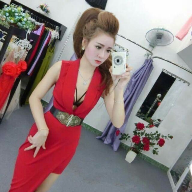 Đầm cổ vest xéo tà sexy