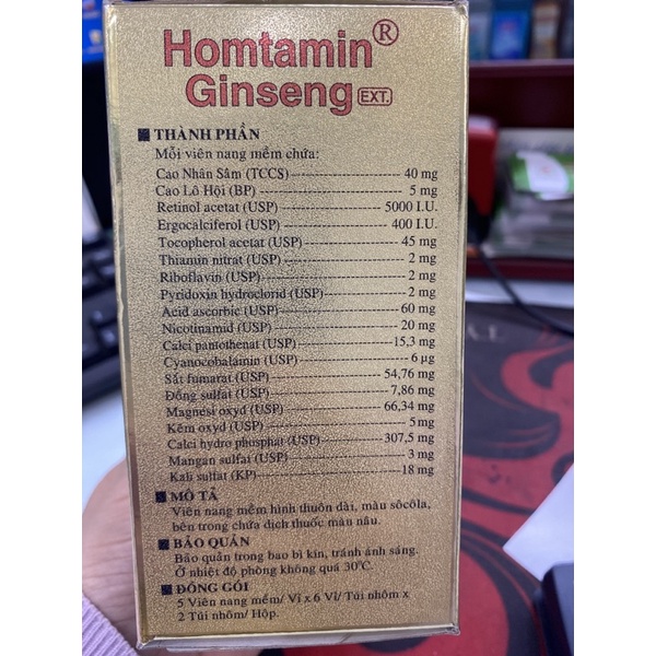 Bổ sung vitamin, nhân sâm, khoáng chất, vỉ 5 viên, hộp 12 vỉ