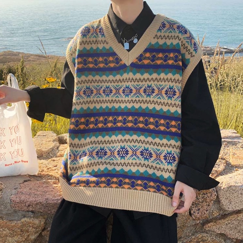 Áo len gile họa tiết thổ cẩm nam nữ unisex giá rẻ ulzzang