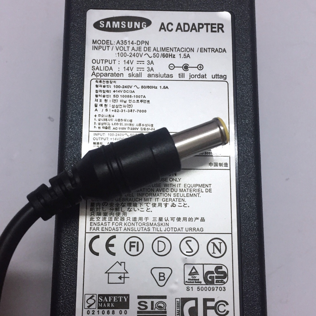 [SALE] Sạc màn hình SAMSUNG 14v 3a kích thước đầu cắm: 6.5mm x 4.4mm. Bảo hành toàn quốc