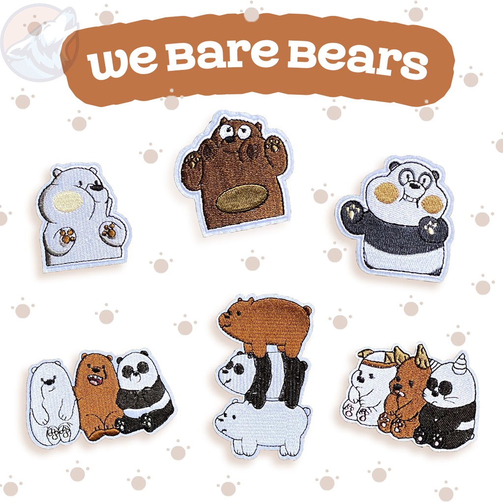 Sticker vải ủi quần áo We Bare Bears nhiều mẫu dùng ủi lên quần áo, mũ nón, phụ kiện