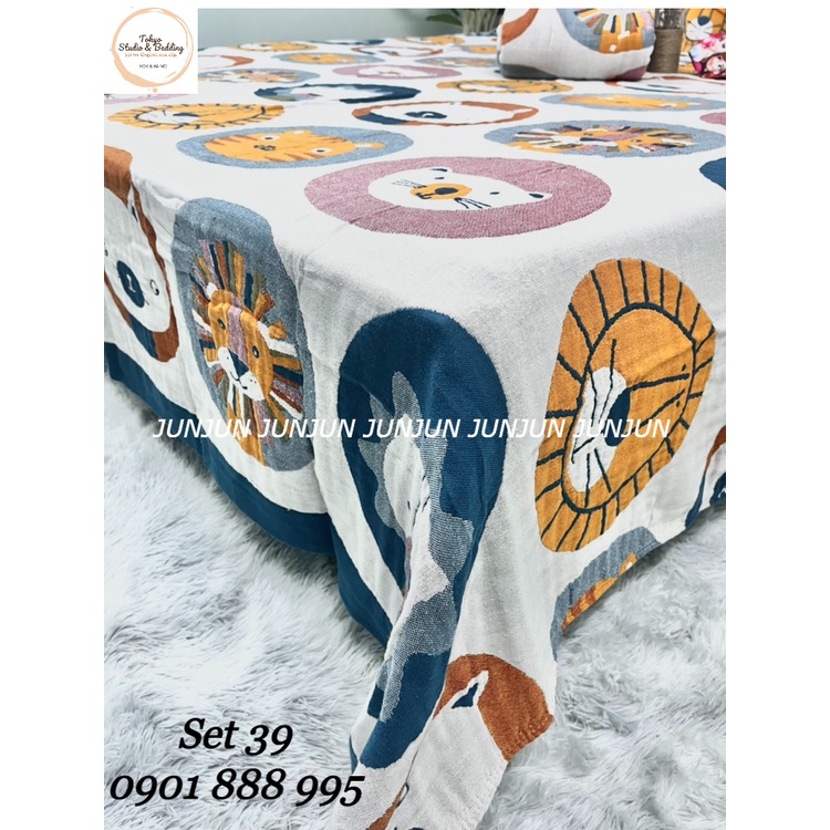 N8_SET Chăn Ga Gối vải Xô Organic cotton dòng cao cấp