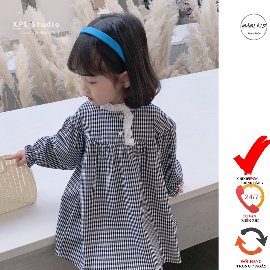 váy cho bé gái kẻ caro siêu xinh, vải linen đũi siêu mềm mamikid