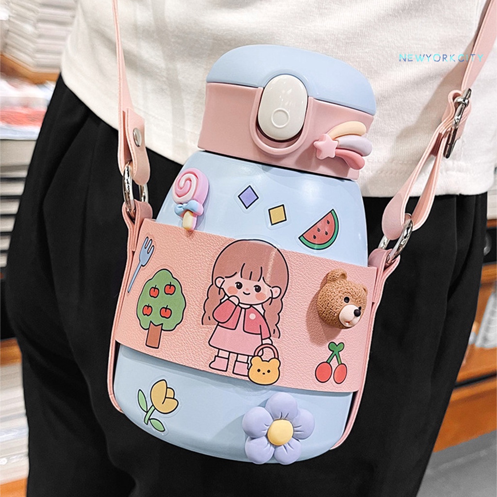 Bình Nước Giữ Ấm Bằng Thép Không Gỉ Chống Tràn 600ml Dành Cho Các Bé