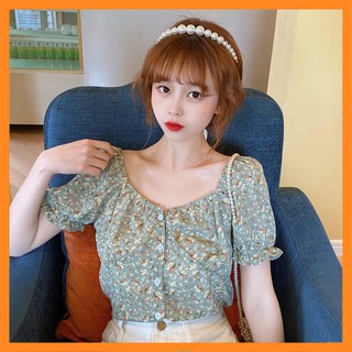 Áo sơ mi nữ họa tiết hoa cổ chun  [TTBK]
