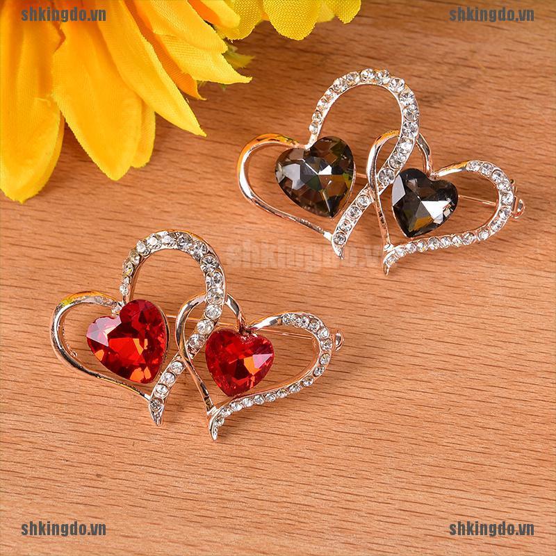 Trâm Cài Áo Hình Trái Tim Đôi Đính Pha Lê