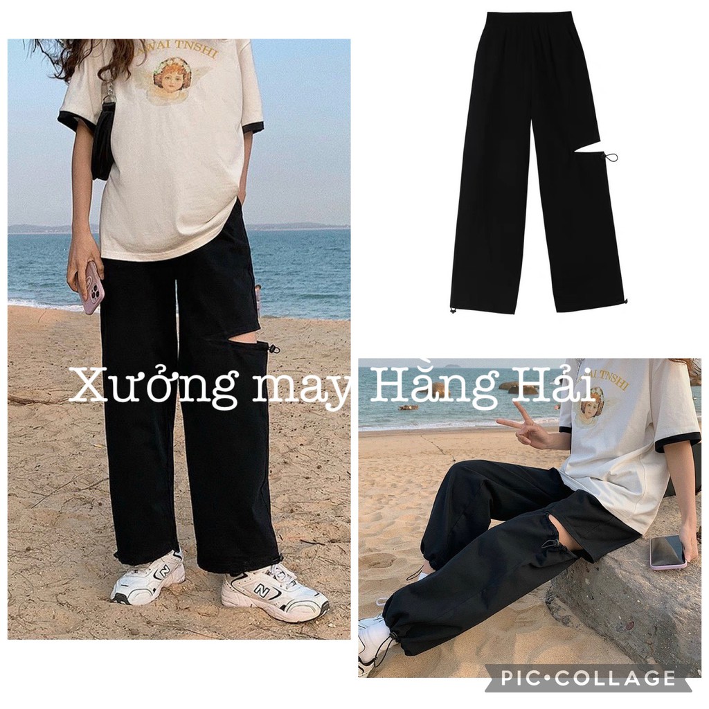 Quần jogger Nỉ Rách Đùi rút ống nam nữ,Quần xuông trơn Cạp Cao Thun Dài Unisex Siêu Hot Kiểu Dáng Ulzzang