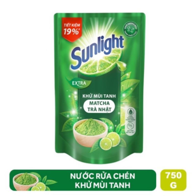 Rửa chén túi sunlight 750g chanh, lô hội, trà xanh