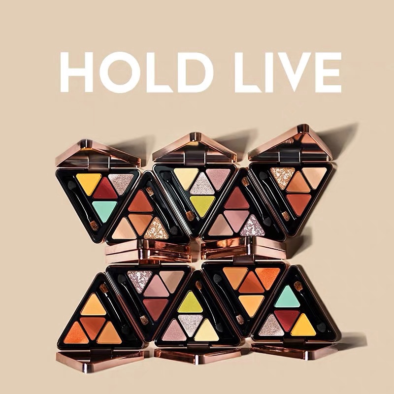 HOLD LIVE Avocado 4 Color Eyeshadow +Brush Unique Beautiful Triangle Eye Shadow Plate Make Up Ready Stock