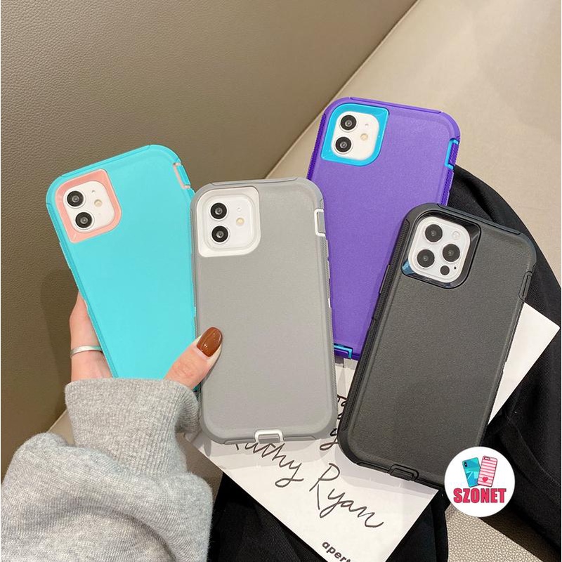 Ốp Điện Thoại Siêu Mỏng Chống Sốc 3 Trong 1 Màu Kẹo Cho iPhone 14 13 12 11 Pro Max XS XR X 8 7 Plus + SE 2020