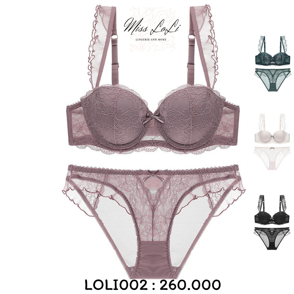 Bộ Đồ Lót Nữ LOLI002 Cenka Nơ Ren Bèo, Áo Lót Nữ Có Gọng Mút 2cm, Áo Bra Cao Cấp