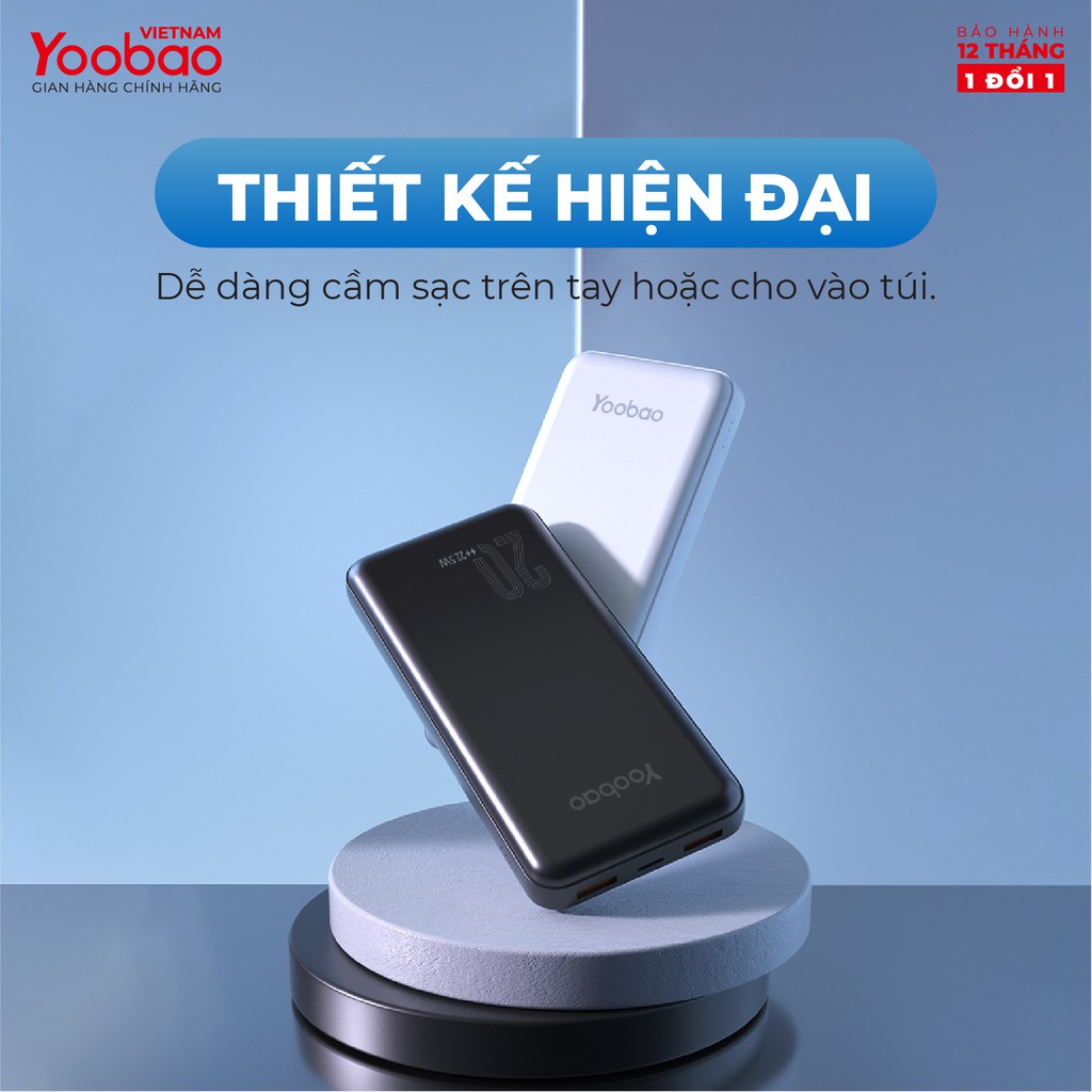 Sạc dự phòng 20000mAh Yoobao D20 - 2 cổng vào Type-C 2 cổng ra USB sạc đồng thời 2 thiết bị, Đèn LED báo pin