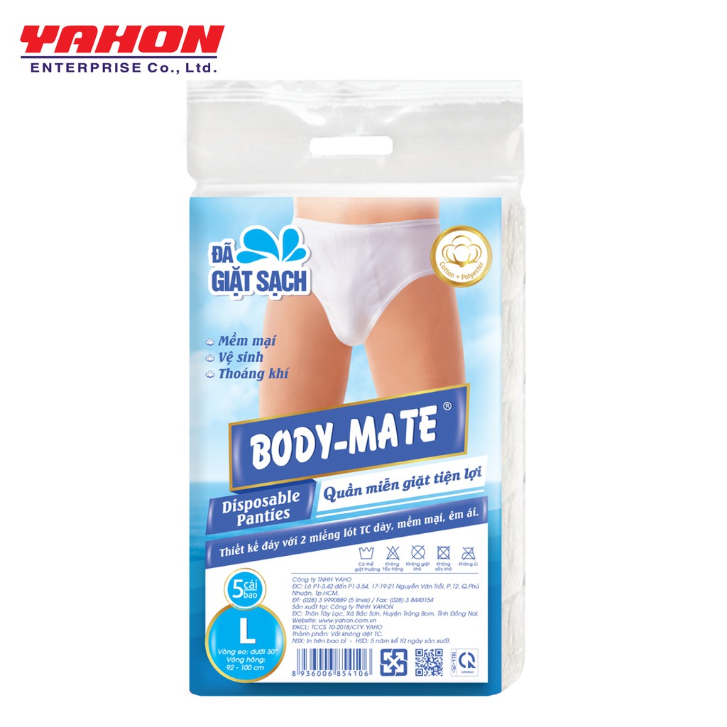 QUẦN LÓT TIỆN LỢI BODY-MATE NAM 5 CÁI/GÓI - Tặng 1 Bao Khăn ướt cồn Let-Green 10 Miếng/Gói