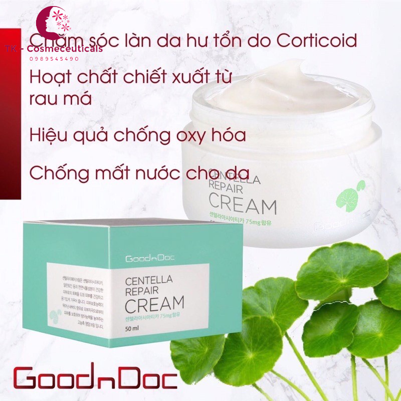 Kem Dưỡng Trắng Da Rau Má GOODNDOC CENTELLA REPAIR CREAM - 50ml