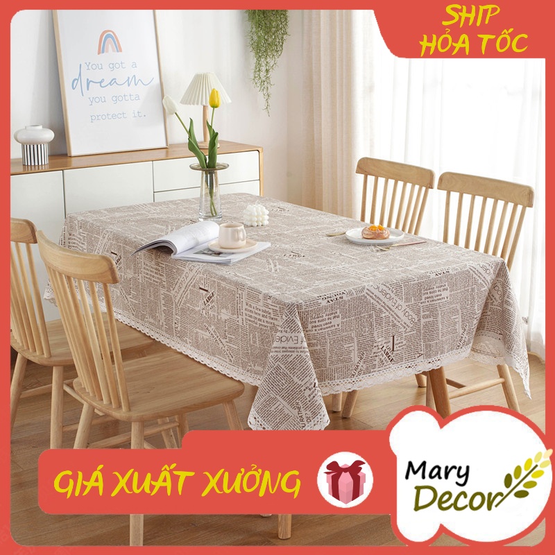 Khăn trải bàn báo chí viền ren (đủ kích thước) -D05