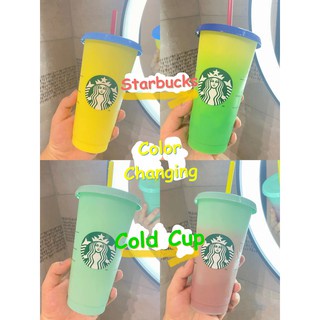 Starbucks Color Changing Cups Berubah Warna Colour Reusable Cup Cold Cup straw cup Tumbler cup 24 oz brilliantant
