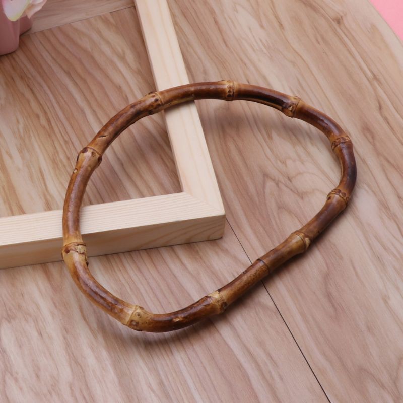 Tay cầm túi xách chữ D bằng gỗ tre tự nhiên kích thước 15cm