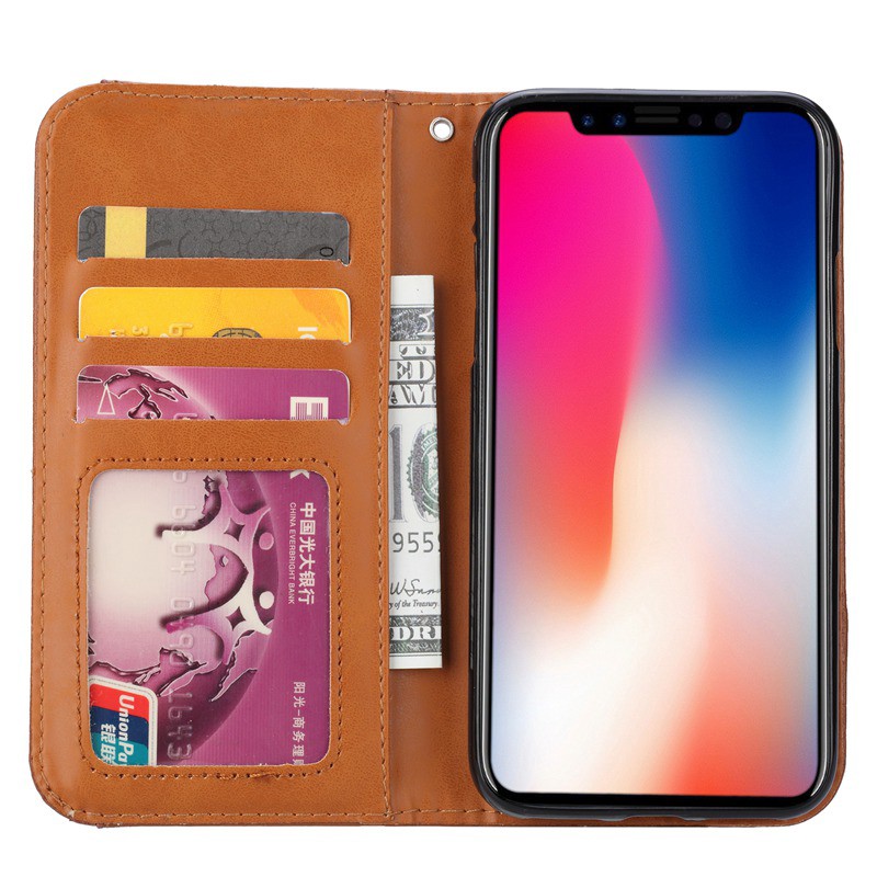 Bao da điện thoại dáng ví tiền có khe đựng thẻ dùng cho IPhone Xs Max XR X | BigBuy360 - bigbuy360.vn