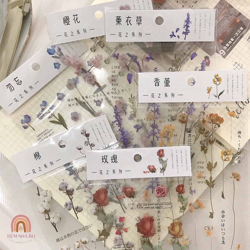 STICKER HOA, NHÃN DÁN TRANG TRÍ SỔ TAY BASIC SIÊU XINH