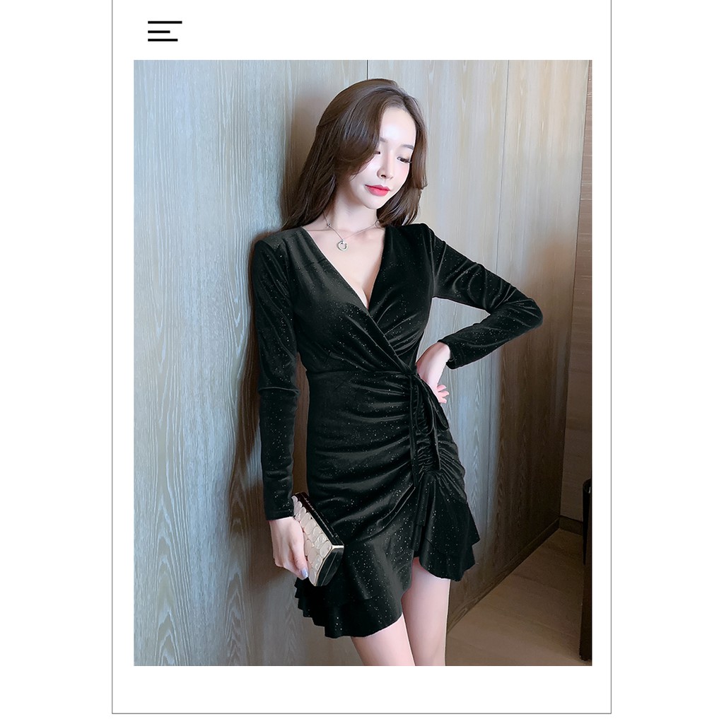 🌸Hàng Order🌸Váy Nhung Rút Eo Cổ V Sexy Lấp Lánh 🌸Hàng Quảng Châu | BigBuy360 - bigbuy360.vn