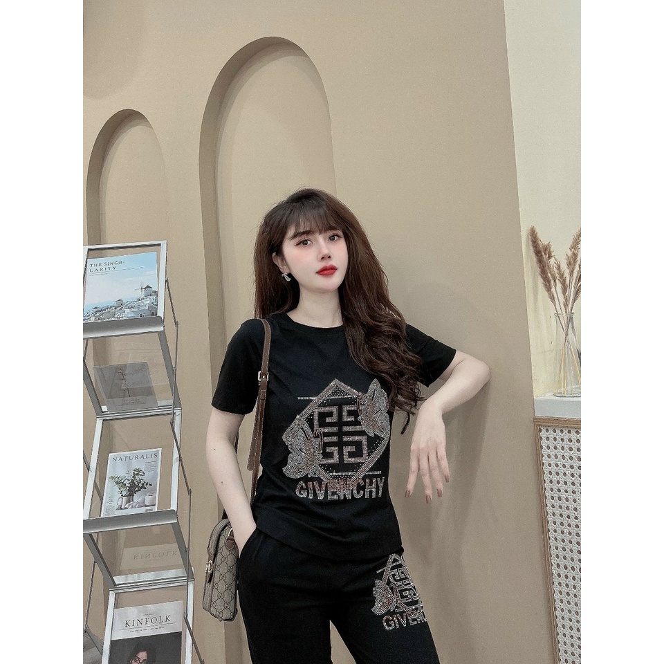 Đồ Bộ Dài Thun Cotton Đính Cườm Đá Cao Cấp MS05