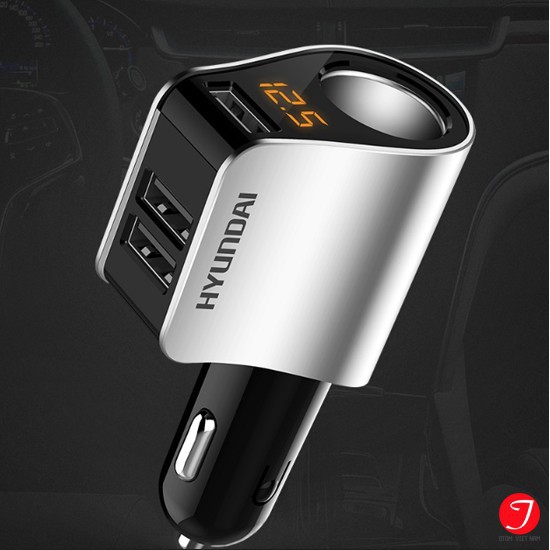 Tẩu Sạc ô tô, xe hơi Hyundai 1 Tẩu Tròn (3 USB Nhỏ) - Có đèn led báo điện áp ac quy