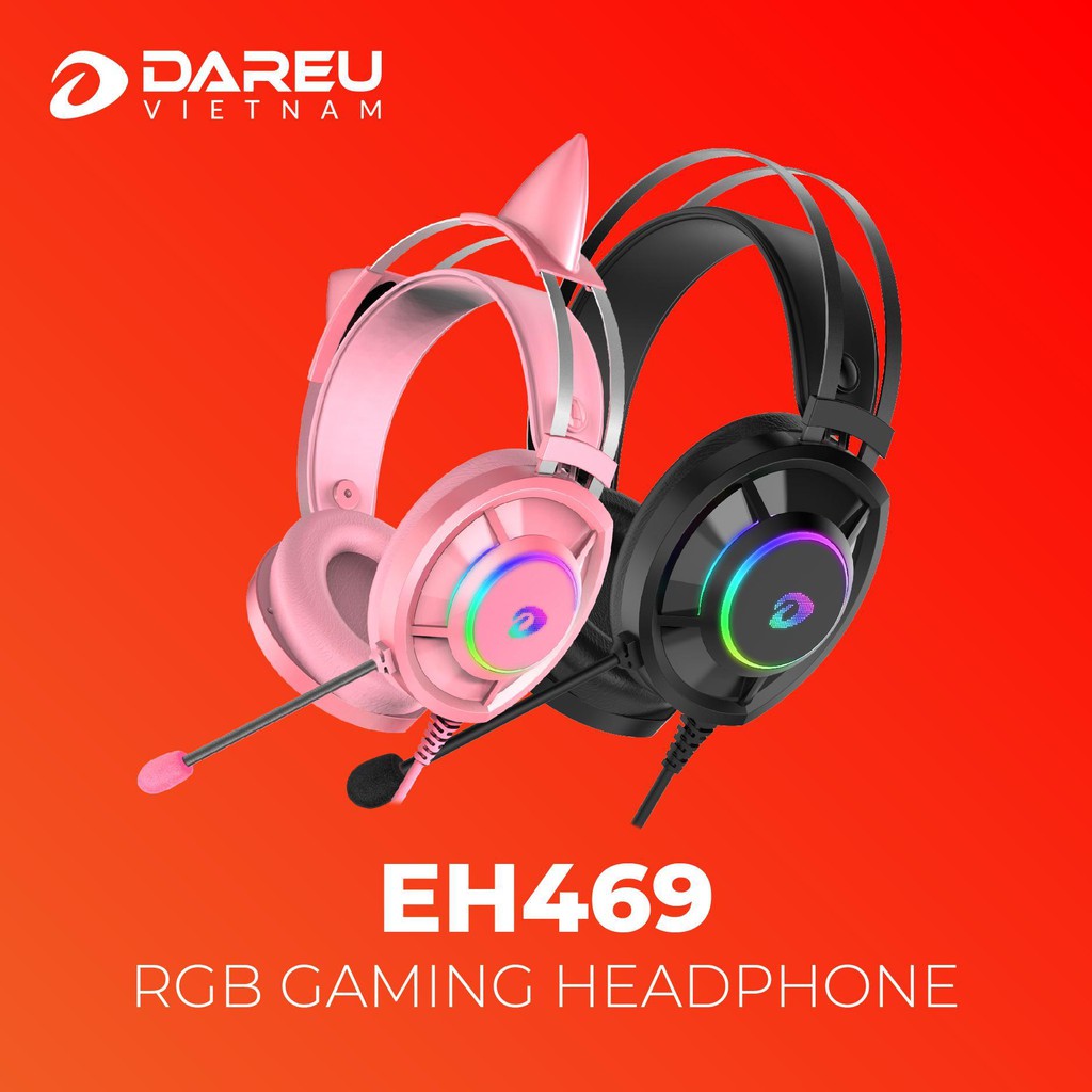 Tai nghe Gaming Dareu EH469 Queen 7.1 RGB Led - Hồng Pink Có Tai Mèo