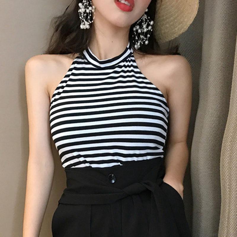 Áo nữ không tay họa tiết sọc ngang thời trang quyến rũ | BigBuy360 - bigbuy360.vn