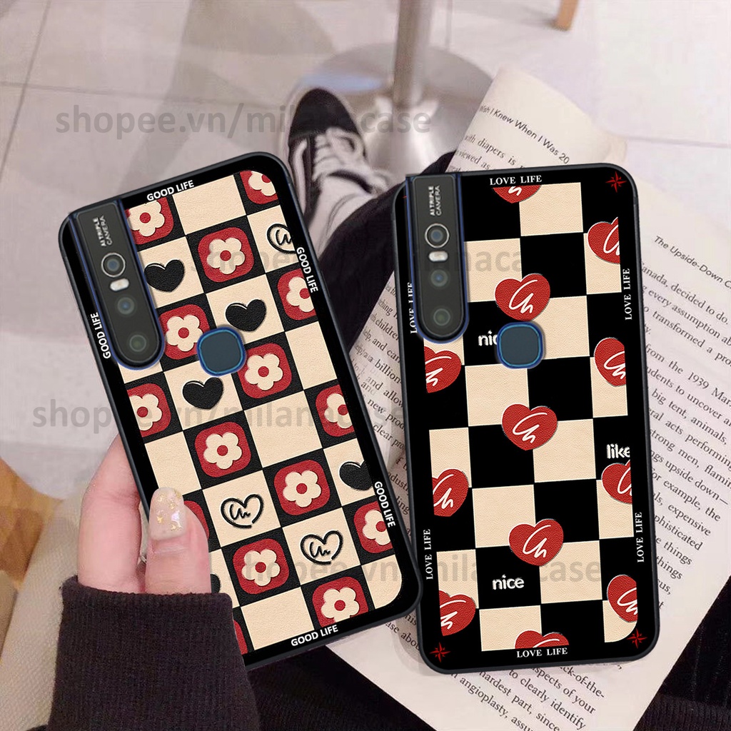 Ốp Vivo V15 / V15 Pro in hình caro trái tim siêu đẹp, siêu nét đầy phong cách cá tính