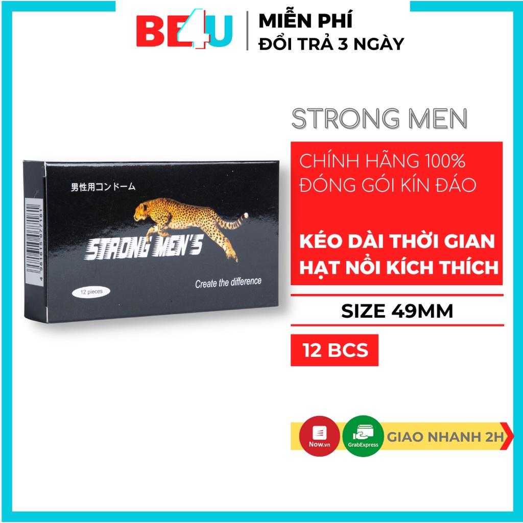 Bao cao su 49mm Strong men size nhỏ có gai kéo dài thời gian 0.03mm Nhật Bản Hộp 12 cái bcs 49mm – Chính Hãng – Be4u