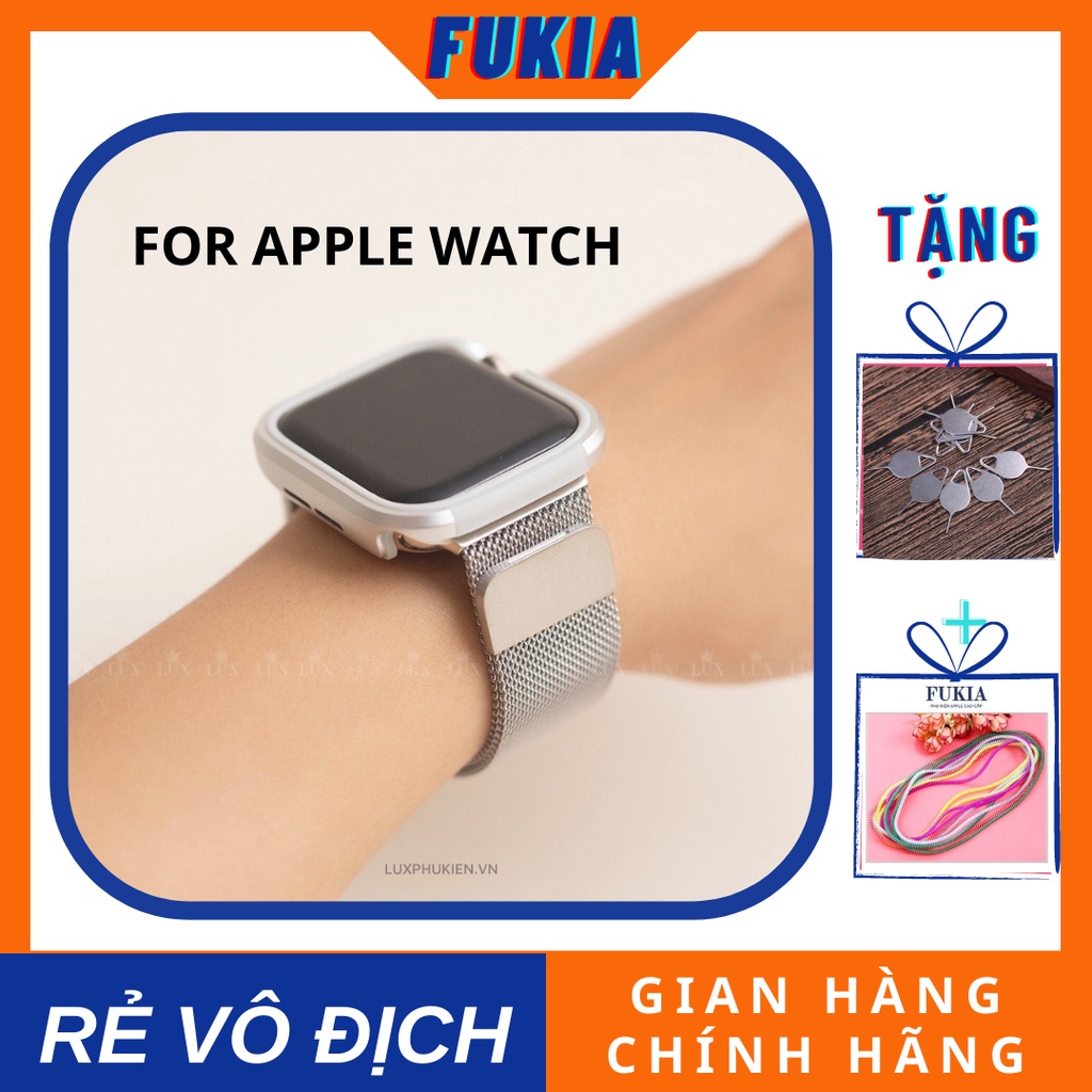 Combo dây thép milan và ốp viền thép bạc cho Apple Watch đồng hồ thông minh iWatch Series 1/2/3/4/5/6/SE size 38/40/42/4