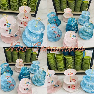 Khay sứ 3 tầng đựng hoa quả, bánh kẹo (có hộp giấy)