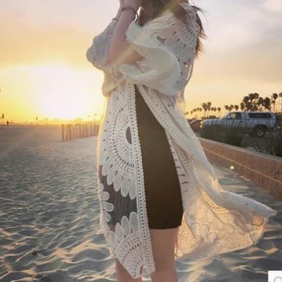 Áo Choàng Kimono Đi Biển Ren Mỏng Sexy, Áo choàng đi biển ren ( trắng - đen) ་ | BigBuy360 - bigbuy360.vn