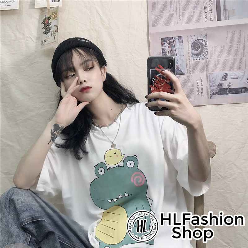 Áo phông nữ nam Unisex form rộng khủng long bụng bự, áo thun tay lỡ HLFashion | BigBuy360 - bigbuy360.vn