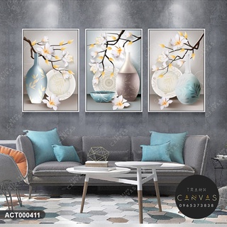Tranh canvas bộ 3 tấm Bình Hoa