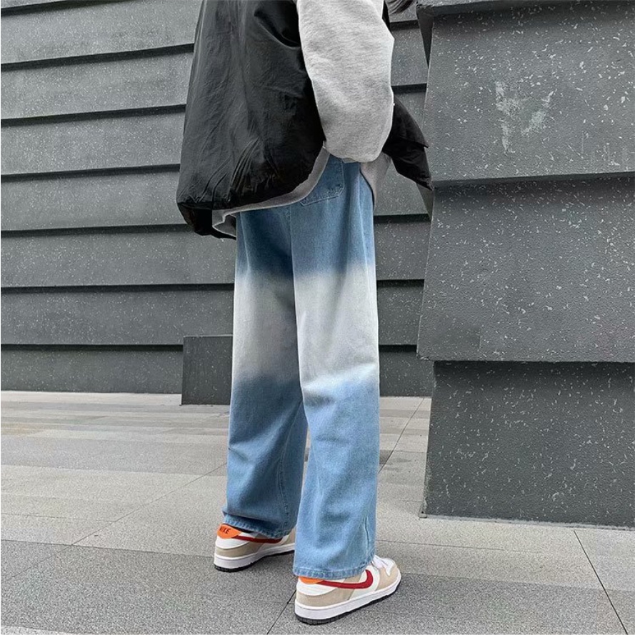 Quần jean baggy ống rộng loang màu quần jean nam phong cách Hàn Quốc quần bò nam cơ bản dễ phối đồ dành quần jean ống rộng