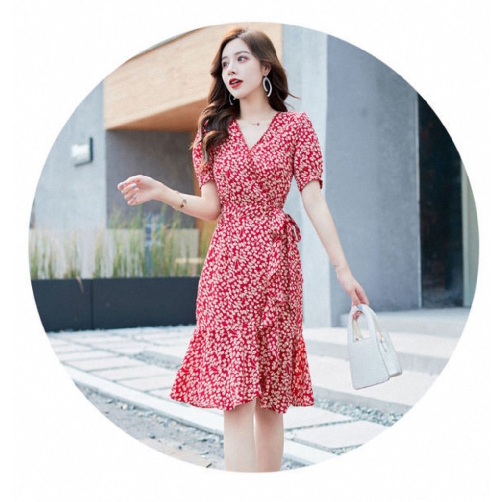 Đầm Đuôi Cá Cổ Chữ V In Hoa Thời Trang Mùa Hè Dành Cho Nữ