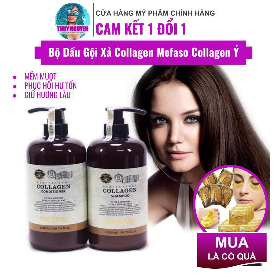 Bộ Dầu Gội Xả Collagen Mefaso Collagen Ý phục hồi tóc chuyên sâu hàng chuẩn