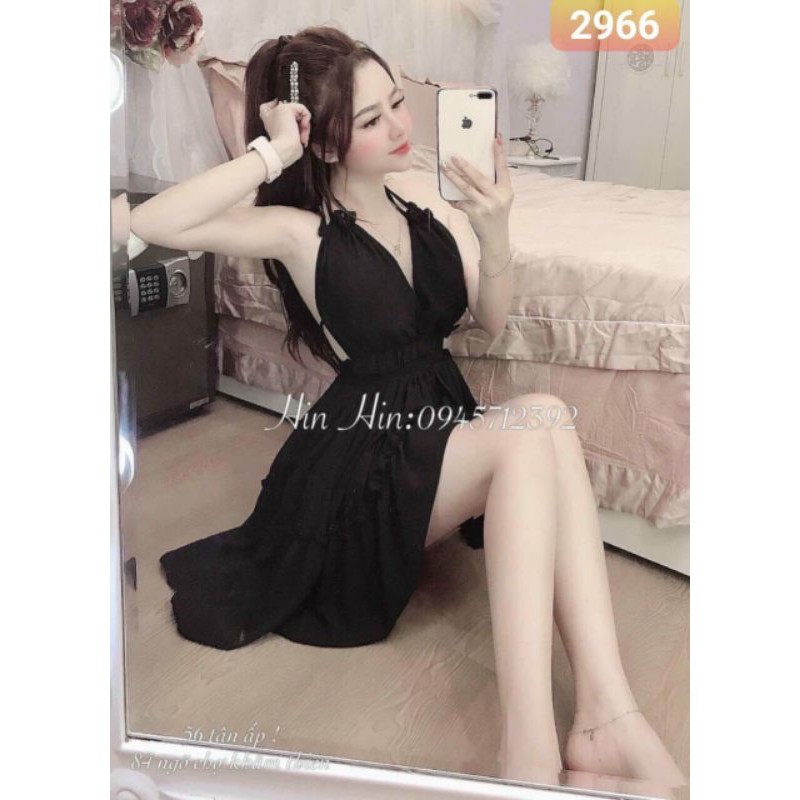 Đầm xòe cổ tim buộc dây lưng quyến rũ ( có mút ngực)