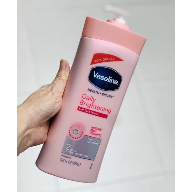 Sữa dưỡng thể Vaseline Healthy Bright Daily Brightening Even Tone Lotion 725ml là dòng dưỡng body Cấp Ẩm và Dưỡng trắng